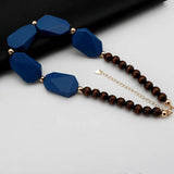 Chunky Wood Necklace Geometric Beads Choker Pendant