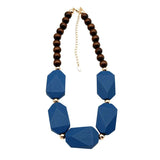 Chunky Wood Necklace Geometric Beads Choker Pendant