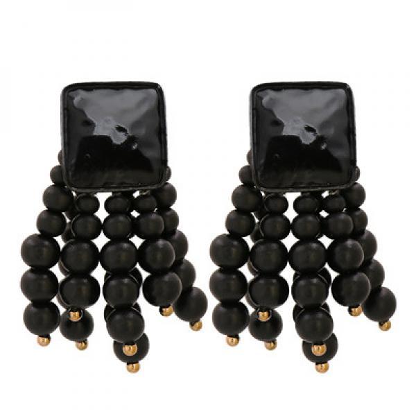 Wooden Beaded Chain Drop Earrings Women's High Jewelry