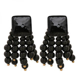 Wooden Beaded Chain Drop Earrings Women's High Jewelry