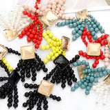 Wooden Beaded Chain Drop Earrings Women's High Jewelry