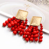 Wooden Beaded Chain Drop Earrings Women's High Jewelry