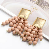 Wooden Beaded Chain Drop Earrings Women's High Jewelry