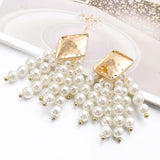 Wooden Beaded Chain Drop Earrings Women's High Jewelry