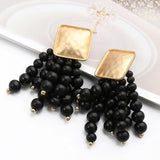 Wooden Beaded Chain Drop Earrings Women's High Jewelry