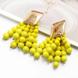 Wooden Beaded Chain Drop Earrings Women's High Jewelry