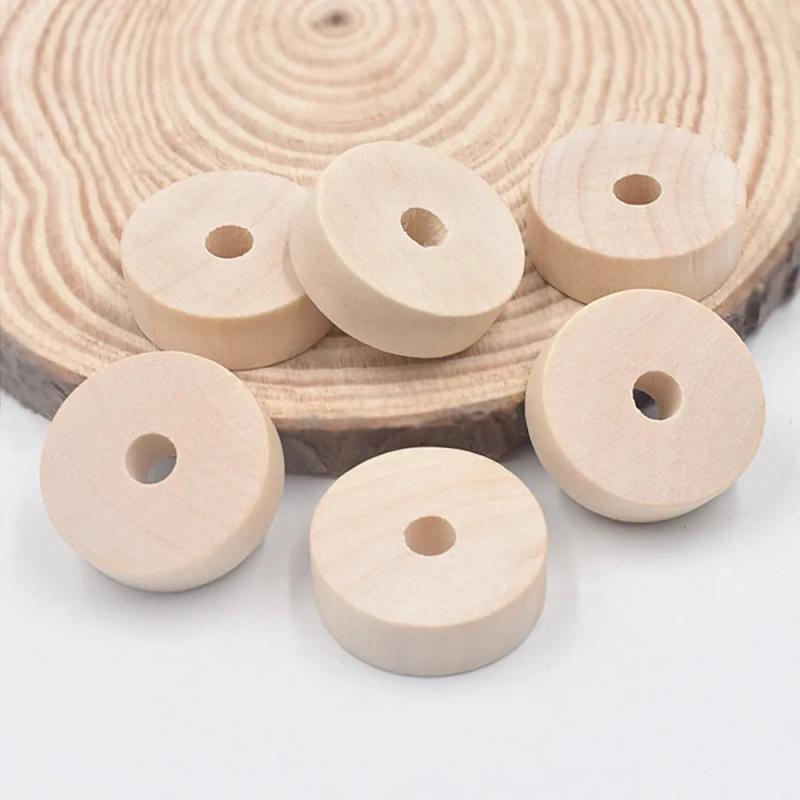 30x10mm Natural Wood Rondelle Beads for DIY Crafts 10pcs