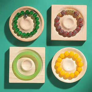 Wooden Round Jewelry Display Tray for Bracelets Charms Beaded Bracelet
