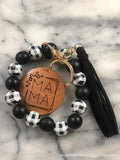 MAMA Wood Chip Pendant Leopard Pattern Bracelet Keychain