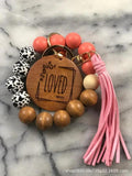 MAMA Wood Chip Pendant Leopard Pattern Bracelet Keychain