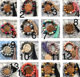 MAMA Wood Chip Pendant Leopard Pattern Bracelet Keychain