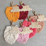 Boho Macrame Tassel Dog MAMA Keychain Engraved Wood Mom Keychain