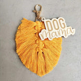 Boho Macrame Tassel Dog MAMA Keychain Engraved Wood Mom Keychain