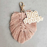 Boho Macrame Tassel Dog MAMA Keychain Engraved Wood Mom Keychain