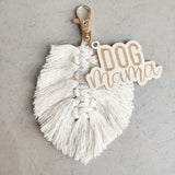 Boho Macrame Tassel Dog MAMA Keychain Engraved Wood Mom Keychain