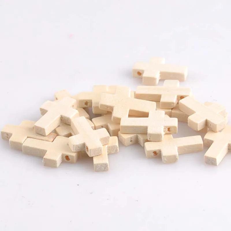 Natural Wooden Cross Geometric Spacer Beads 100pcs