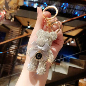 Rhinestone Bear Keychain Number Car Pendant Ring Holder Bag Llaveros