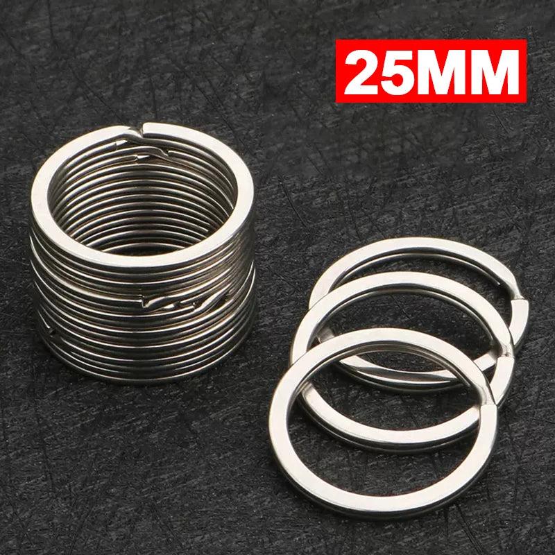 1-50Pcs Polished Silver Keyring Stainless Steel Hole Flat Key Ring Key Chain