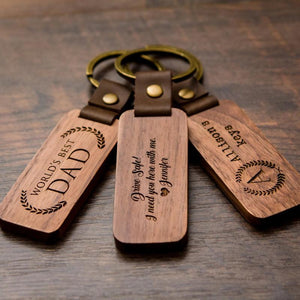 Personalized PU Leather Wooden Keychain DIY Wood Keyring Engraved Car Key Chains