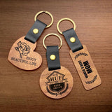 Personalized PU Leather Wooden Keychain DIY Wood Keyring Engraved Car Key Chains