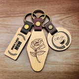 Personalized PU Leather Wooden Keychain DIY Wood Keyring Engraved Car Key Chains