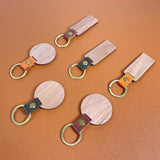 Personalized PU Leather Wooden Keychain DIY Wood Keyring Engraved Car Key Chains