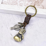 Vintage Boxing Gloves Cowhide Keychain Handwoven Car Key Pendant
