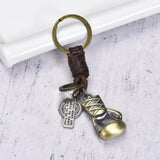 Vintage Boxing Gloves Cowhide Keychain Handwoven Car Key Pendant