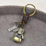 Vintage Boxing Gloves Cowhide Keychain Handwoven Car Key Pendant