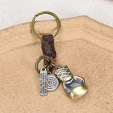 Vintage Boxing Gloves Cowhide Keychain Handwoven Car Key Pendant