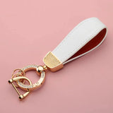 Metal Leather Car Key Chain Pendant Split Keychain Rhinestone Ring