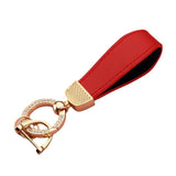 Metal Leather Car Key Chain Pendant Split Keychain Rhinestone Ring