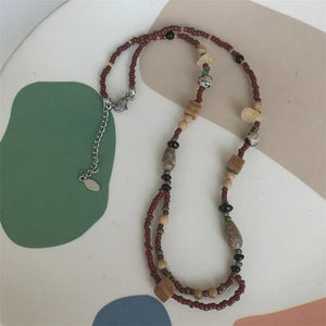 Retro Chinese Style Stone Beaded Necklace for Women