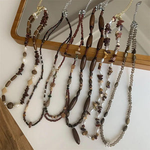 Retro Chinese Style Stone Beaded Necklace for Women