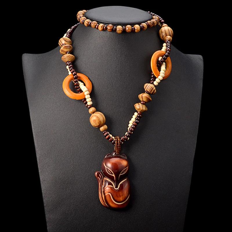 Ethnic Fish Pendant Ebony Wood Statement Necklace for Women
