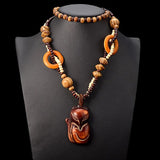 Ethnic Fish Pendant Ebony Wood Statement Necklace for Women