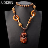 Ethnic Fish Pendant Ebony Wood Statement Necklace for Women