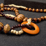 Ethnic Fish Pendant Ebony Wood Statement Necklace for Women