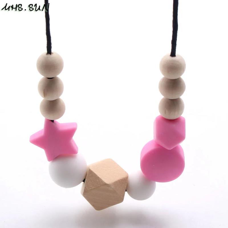 Silicone Wooden Beads Necklace Baby Teething Nursing Necklace