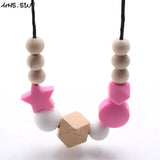 Silicone Wooden Beads Necklace Baby Teething Nursing Necklace
