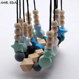 Silicone Wooden Beads Necklace Baby Teething Nursing Necklace