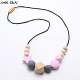 Silicone Wooden Beads Necklace Baby Teething Nursing Necklace