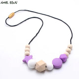 Silicone Wooden Beads Necklace Baby Teething Nursing Necklace