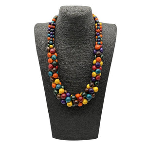 Colorful Bohemian Wood Bead Necklace Pendant Vintage