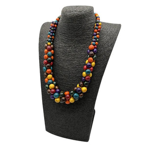 Colorful Bohemian Wood Bead Necklace Pendant Vintage