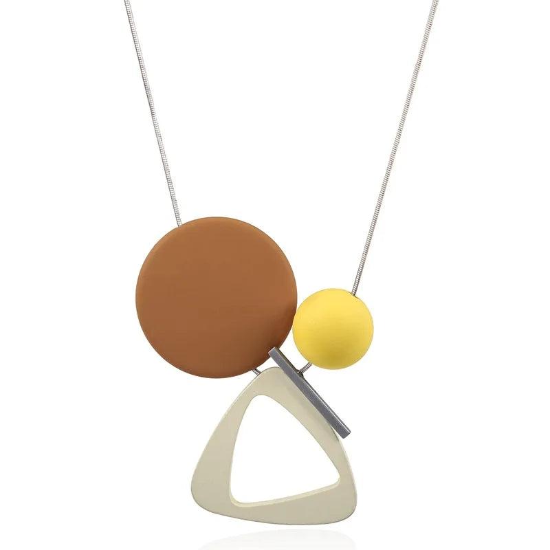Geometric Triangle Round Acrylic Beaded Sweater Chain Necklace for Women