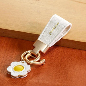 Metal Short Leather Flower Orange Keychain for Woman Girl