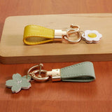Metal Short Leather Flower Orange Keychain for Woman Girl