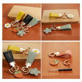 Metal Short Leather Flower Orange Keychain for Woman Girl