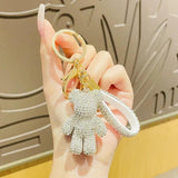 Rhinestone Bear Animal Keychain Leather Strap Car Key Case Pendant